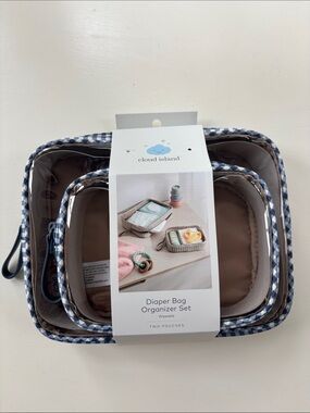 cloud island Blue and White Gingham Diaper Bag Organizer Set